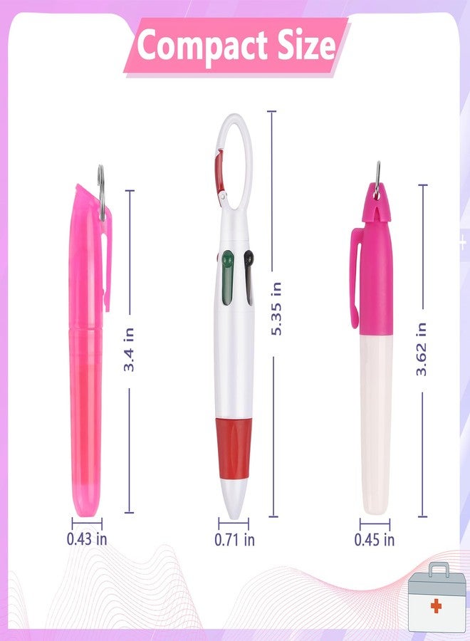Uaimvie 2 Sets Badge Accessories Pack for Nurses Including Flower Retractable Reel Clips, Mini Highlighters, Permanent Markers, and Multicolored Ballpoint Pens - Pink and Purple - Image 3