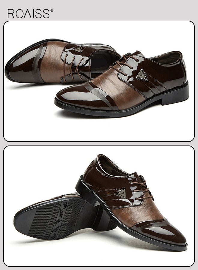 رويس أحذية رجالية من الجلد اللامع، أحذية رسمية منخفضة الرقبة مع أربطة ونعل مانع للانزلاق، أحذية أنيقة للرجال، أحذية جلدية كلاسيكية بسيطة للعمل، مناسبة للارتداء اليومي والعمل وحفلات الزفاف والأنشطة الخارجية - Image 5