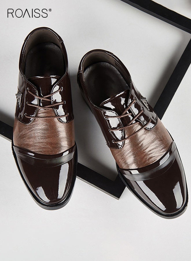 رويس أحذية رجالية من الجلد اللامع، أحذية رسمية منخفضة الرقبة مع أربطة ونعل مانع للانزلاق، أحذية أنيقة للرجال، أحذية جلدية كلاسيكية بسيطة للعمل، مناسبة للارتداء اليومي والعمل وحفلات الزفاف والأنشطة الخارجية - Image 1