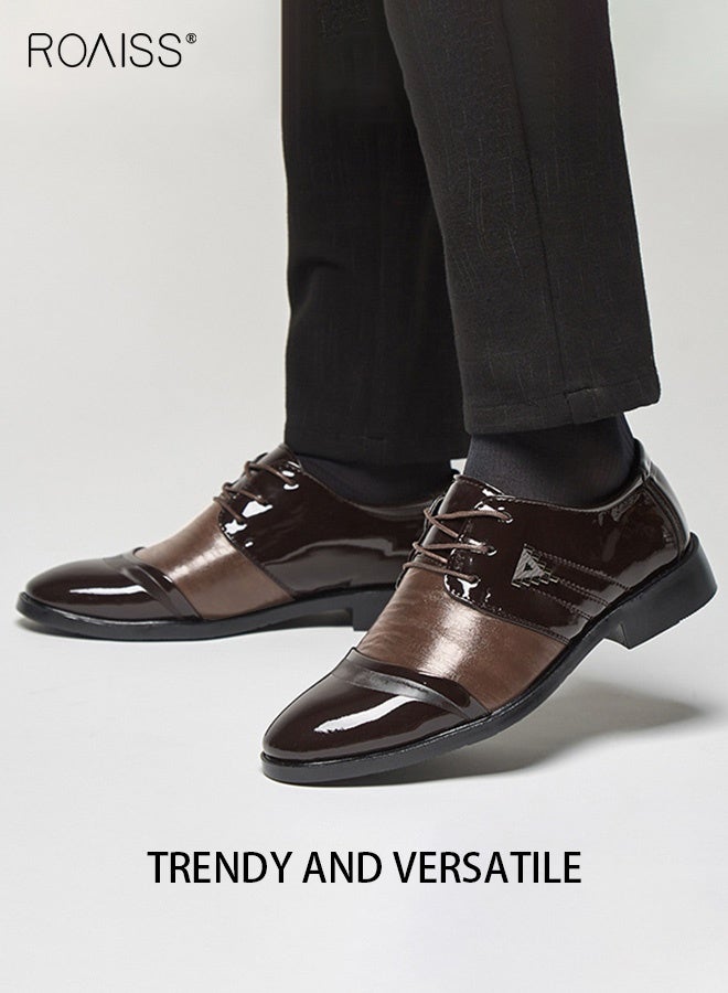 رويس أحذية رجالية من الجلد اللامع، أحذية رسمية منخفضة الرقبة مع أربطة ونعل مانع للانزلاق، أحذية أنيقة للرجال، أحذية جلدية كلاسيكية بسيطة للعمل، مناسبة للارتداء اليومي والعمل وحفلات الزفاف والأنشطة الخارجية - Image 4