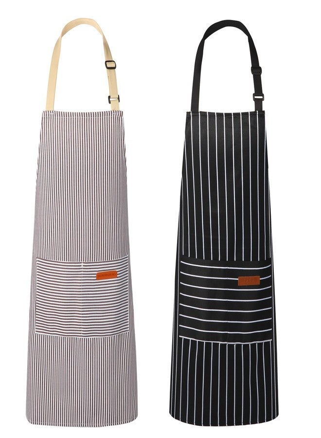 VALOME 2 Pack Kitchen Aprons, Apron for Cooking with 2 Pockets, Unisex Adjustable Neck Strap Chef Aprons for Men Women (BLACK & BROWN) - Image 1