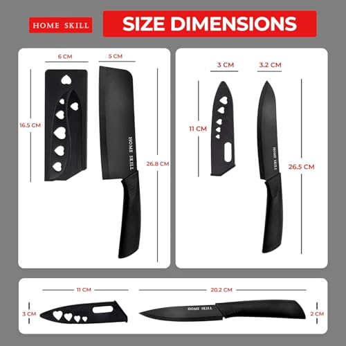 HOME SKILL®Kitchen Knife Set Stainless Steel 3 Pieces Professional Meat Knife Chef Knife with Non-Slip Ergonomic Handle Sharp Manual Sharpening for Home Kitchen High Carbon Knife Set (Black) - Image 2