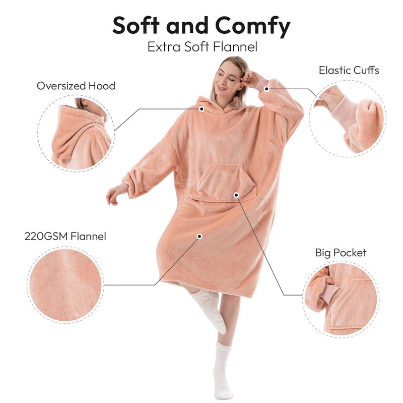Sioloc Wearable Blanket Hoodie for Women/Kids/Men, Oversized & Cozy Sherpa Lined Hoodie Sweatshirt Blanket(Pink,Long) - Image 2