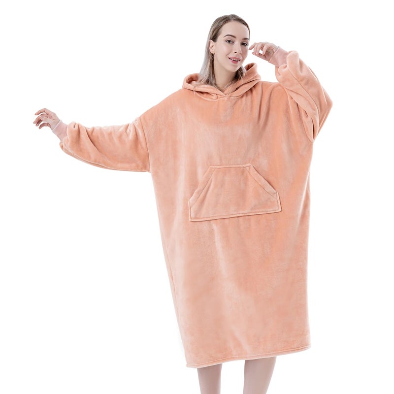 Sioloc Wearable Blanket Hoodie for Women/Kids/Men, Oversized & Cozy Sherpa Lined Hoodie Sweatshirt Blanket(Pink,Long) - Image 1
