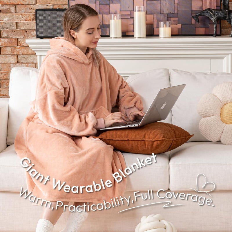 Sioloc Wearable Blanket Hoodie for Women/Kids/Men, Oversized & Cozy Sherpa Lined Hoodie Sweatshirt Blanket(Pink,Long) - Image 3