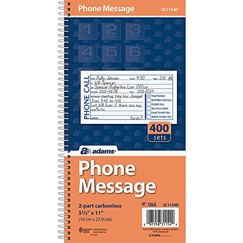 Adams Phone Message Book, Carbonless Duplicate, 5.50 x 11 Inches, 4 Sets per Page, 400 Sets per Book (SC1154D) - Image 3