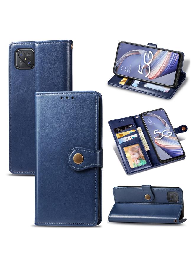 S-TOP Case For OPPO A92s Solid Color Leather Buckle Phone Case with Lanyard & Photo Frame & Card Slot & Wallet & Stand Function - Image 1