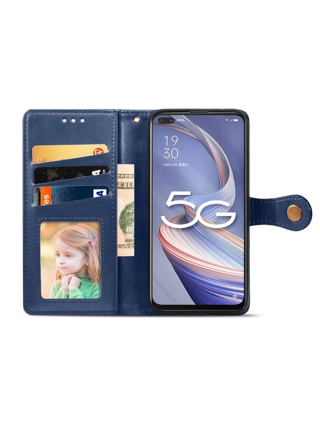 S-TOP Case For OPPO A92s Solid Color Leather Buckle Phone Case with Lanyard & Photo Frame & Card Slot & Wallet & Stand Function - Image 4