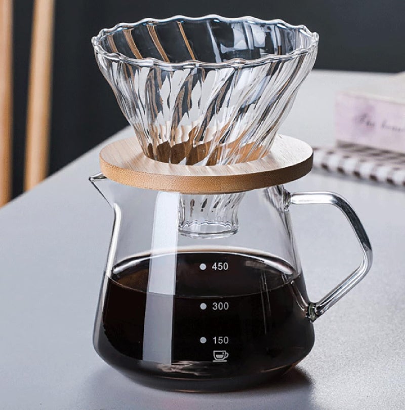 COFISUKI Pour Over Coffee Maker 20 OZ 600ML Glass Carafe Coffee Server with Glass Coffee DripperFilter Drip Coffee Maker Set for Home or Office 15 Cups