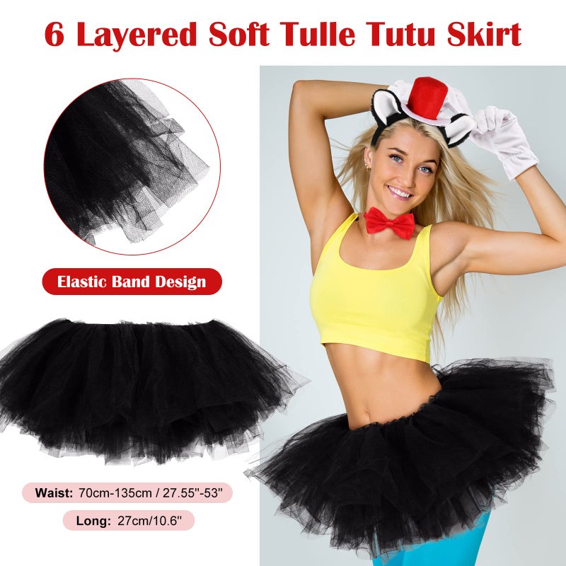 Geyoga 5 Pcs Tulle Tutu Costume Accessories Set Adults Tulle Tutu Skirt Cat Ear Headband Bowtie Striped Tights Full Length Tights Thigh High Stocking Parade Gloves for 80s Party Cosplay School - Image 3