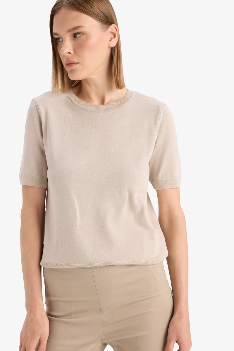 DeFacto Beige Woman Regular Fit Crew Neck Pullover Casual - Image 3