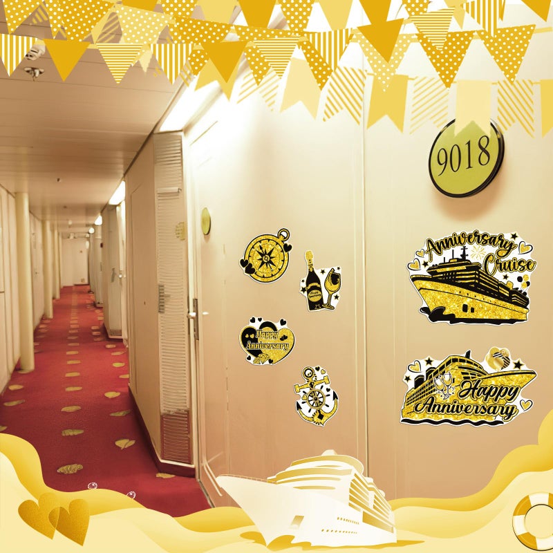 Dazoratix Anniversary Cruise Door Decorations - 7 Pcs Gold Ship Cabin Magnetic Stickers Anchor Magnets Stateroom Accessories for Wedding Party Carnival Fridge Decals Refrigerator Magnet Decor - Image 4