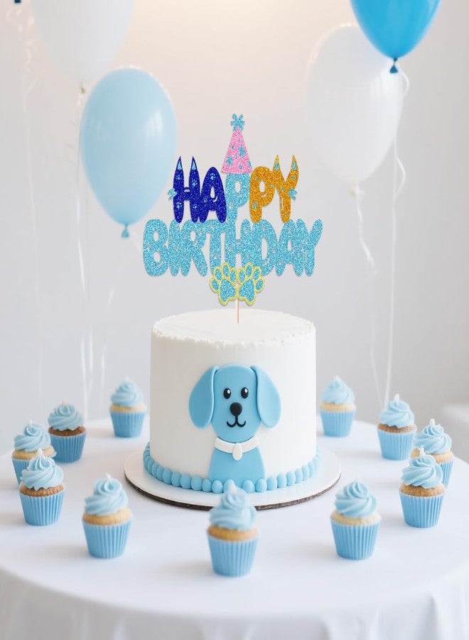 Auteby 1PCS Blue Dog Birthday Cake Toppers Dog First Theme Happy Birthday Party Supplies for Boys Girls Kids Game Baby Shower School Rewards Wedding Party Supplies - Image 2