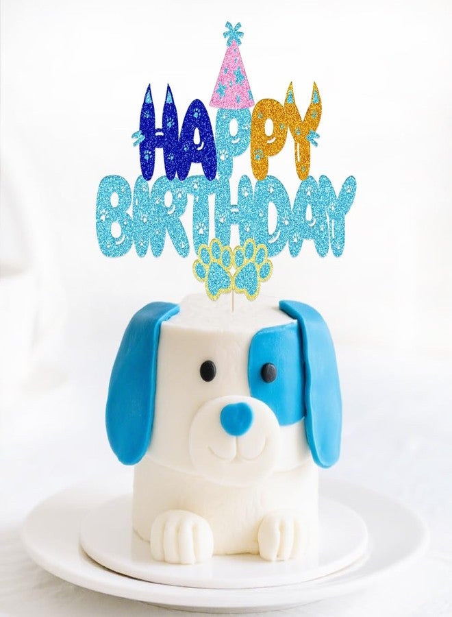 Auteby 1PCS Blue Dog Birthday Cake Toppers Dog First Theme Happy Birthday Party Supplies for Boys Girls Kids Game Baby Shower School Rewards Wedding Party Supplies - Image 1
