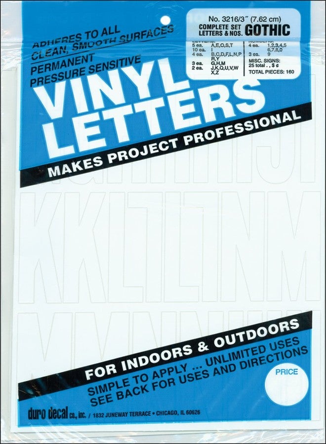 Duro 3-Inch Gothic Vinyl Letters and Numbers Set White - Image 1