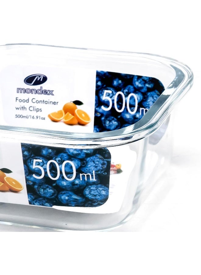 موندكس وعاء حفظ وتخزين الطعام المربع من Mondex، مصنوع من زجاج البورسليكات، بسعة 500 مل، مزود بفتحة تهوية آمنة وقابلة للفتح، وحلقة إغلاق من السيليكون، وغطاء بلاستيكي. - Image 5