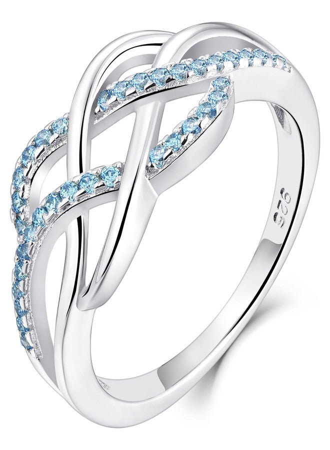 YL Celtic Knot Rings 925 Sterling Silver Twisted Knot Ring Created Aquamarine Infinity Statement Jewelry for Women-size8 - Image 1