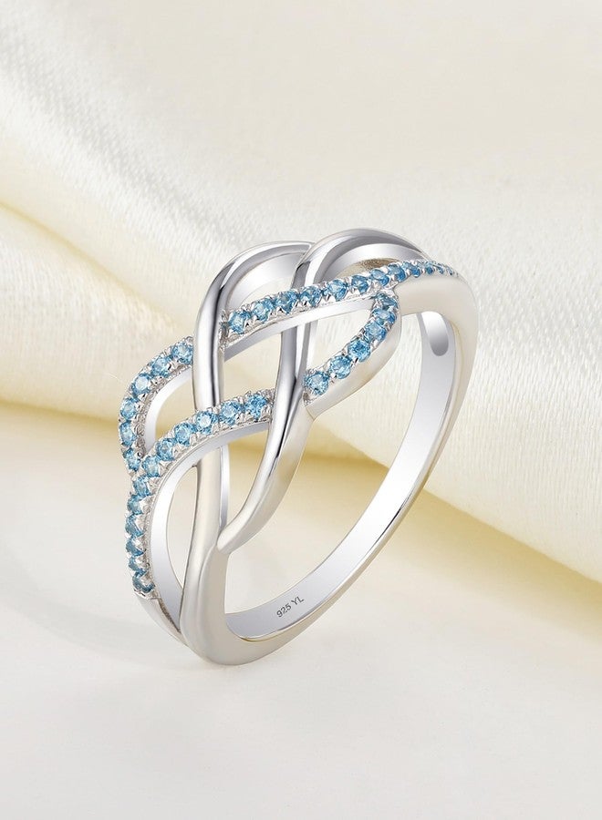 YL Celtic Knot Rings 925 Sterling Silver Twisted Knot Ring Created Aquamarine Infinity Statement Jewelry for Women-size8 - Image 4