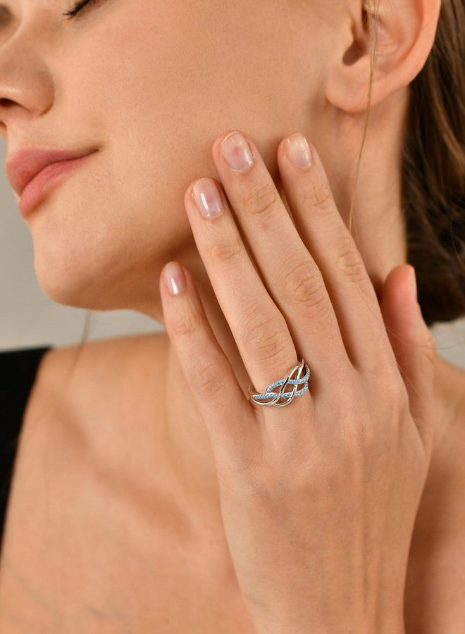 YL Celtic Knot Rings 925 Sterling Silver Twisted Knot Ring Created Aquamarine Infinity Statement Jewelry for Women-size8 - Image 2