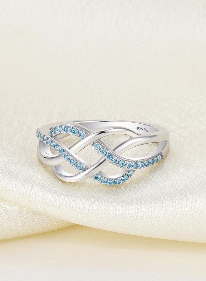 YL Celtic Knot Rings 925 Sterling Silver Twisted Knot Ring Created Aquamarine Infinity Statement Jewelry for Women-size8 - Image 5