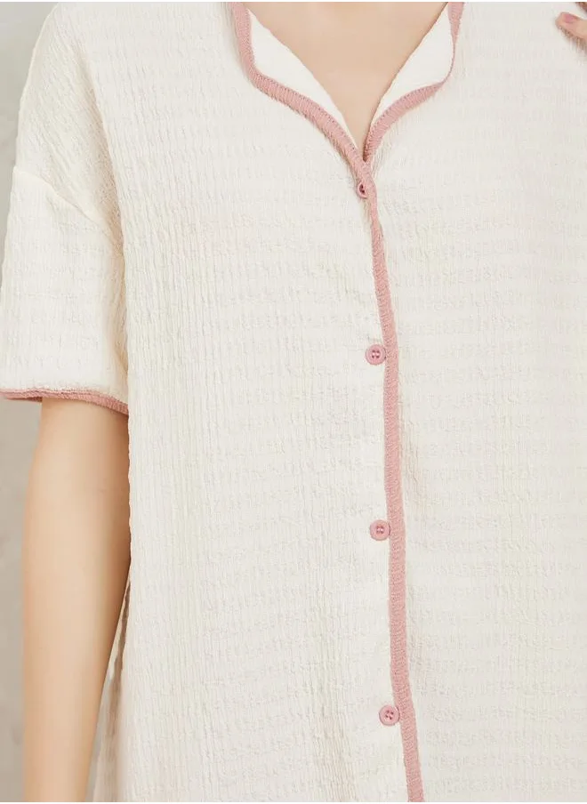 Styli Textured Contrast Edge & Pyjama Set