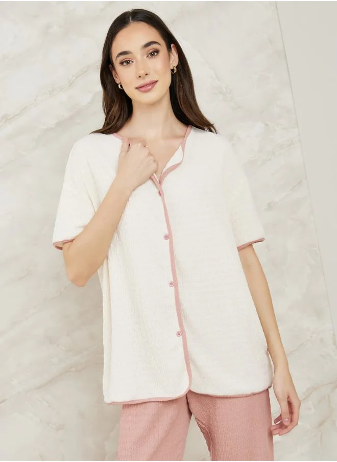 Styli Textured Contrast Edge & Pyjama Set