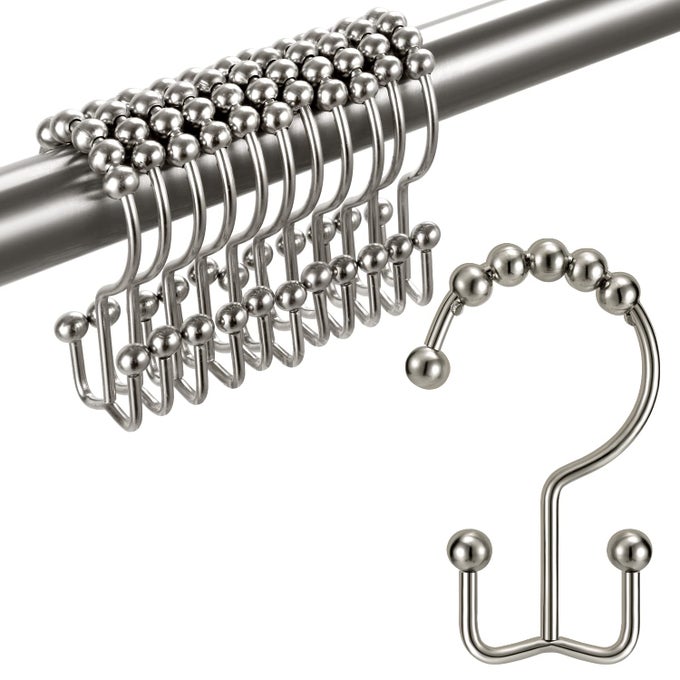 SHOWER CURTAIN HOOKS RINGS DOUBLE SIDED SHOWER HOOKS RUST PROOF FOR BATHROOM SHOWER RODS CURTAIN DURABLE STAINLESS STEEL BATHROOM SHOWER CURTAIN HANGERS BRUSHED NICKEL SET OF 12