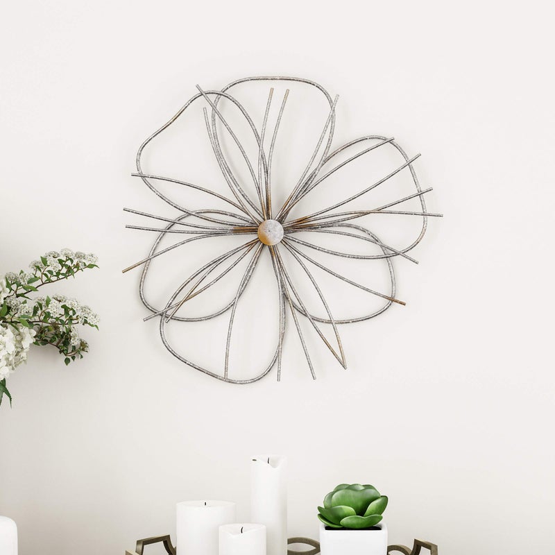 Lavish Home Wall Decor  Metallic Layered Wire Flower Sculpture  Contemporary Hanging Accent for Living Room Bedroom or Kitchen by Lavish Home SilverGold 