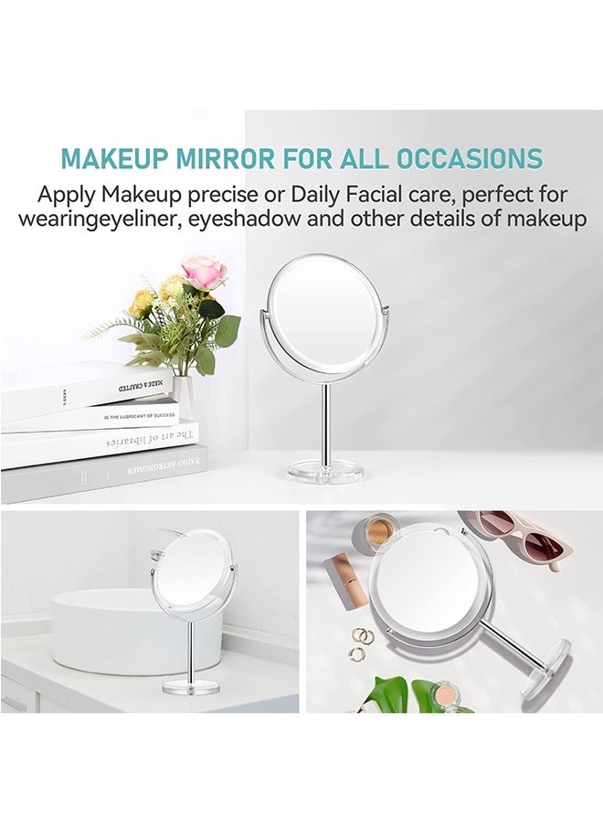 Lighted Makeup Mirror, 7LED Vanity Mirror 10X Magnifying Double Sided Swivel Cosmetic Mirror, Rotatable Round Tabletop Mirror, Silver - Image 5