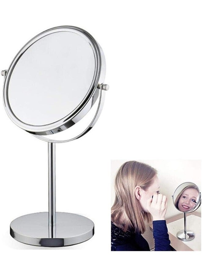 Lighted Makeup Mirror, 7LED Vanity Mirror 10X Magnifying Double Sided Swivel Cosmetic Mirror, Rotatable Round Tabletop Mirror, Silver - Image 1