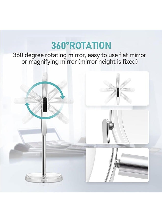 Lighted Makeup Mirror, 7LED Vanity Mirror 10X Magnifying Double Sided Swivel Cosmetic Mirror, Rotatable Round Tabletop Mirror, Silver - Image 4