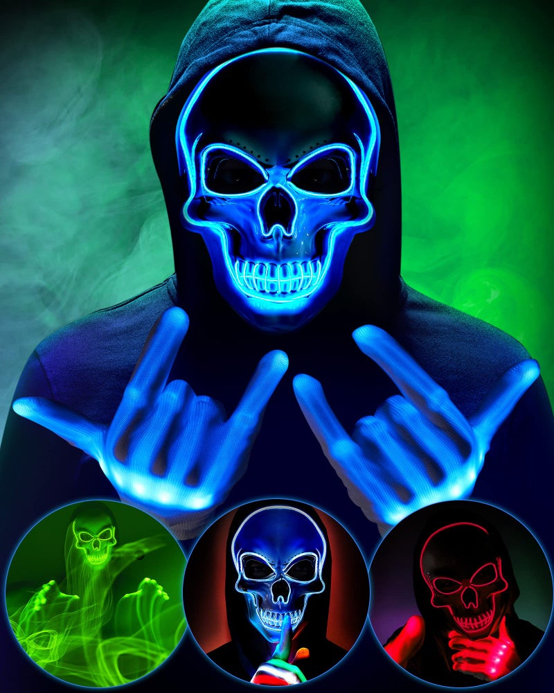 Sumind Halloween LED Mask Scary LED Skeleton Hacker Glow in the Dark Mask for Halloween Costume PartyBlue - Image 2