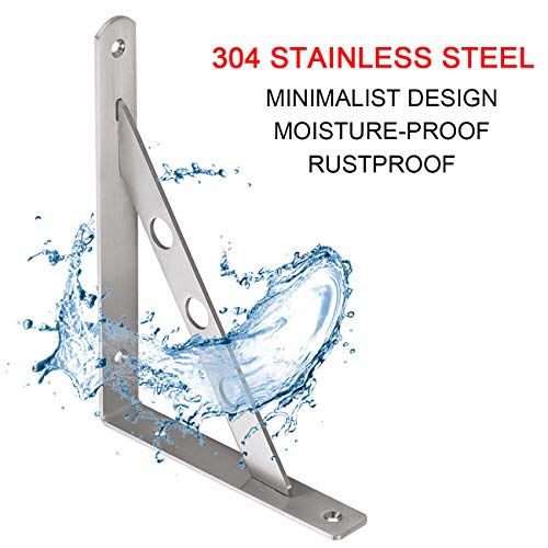 YUMORE Stainless Steel Shelf Bracket 10", Heavy Duty Solid Shelf Support Corner Brace Joint Right Angle Bracket, L Bracket with 2 S Hook, 2 Pack - Image 5