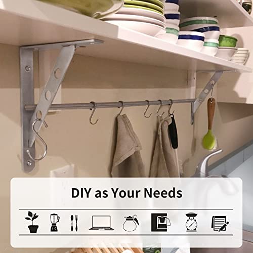 YUMORE Stainless Steel Shelf Bracket 10", Heavy Duty Solid Shelf Support Corner Brace Joint Right Angle Bracket, L Bracket with 2 S Hook, 2 Pack - Image 2