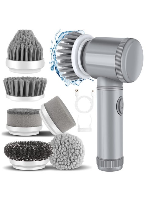 Electric Spin Scrubber, Electric Cleaning Brush with 6 Replaceable Brush Heads, Handheld Electric Shower Scrubber for Bathtub, Floor, Wall, Tile, Toilet
