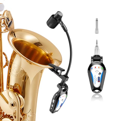 KIMAFUN 2.4G Wireless Saxophone Microphone, Clip-on Instrument Microphone, 100ft Range, Plug and Play, Wireless Transmitter & Receiver for Saxophone, French Horn, Trumpet, Trombone, G120 - Image 1