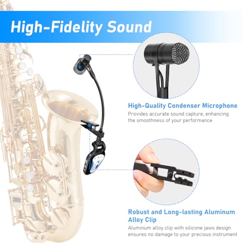 KIMAFUN 2.4G Wireless Saxophone Microphone, Clip-on Instrument Microphone, 100ft Range, Plug and Play, Wireless Transmitter & Receiver for Saxophone, French Horn, Trumpet, Trombone, G120 - Image 3
