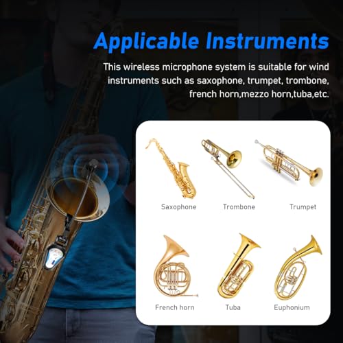 KIMAFUN 2.4G Wireless Saxophone Microphone, Clip-on Instrument Microphone, 100ft Range, Plug and Play, Wireless Transmitter & Receiver for Saxophone, French Horn, Trumpet, Trombone, G120 - Image 4