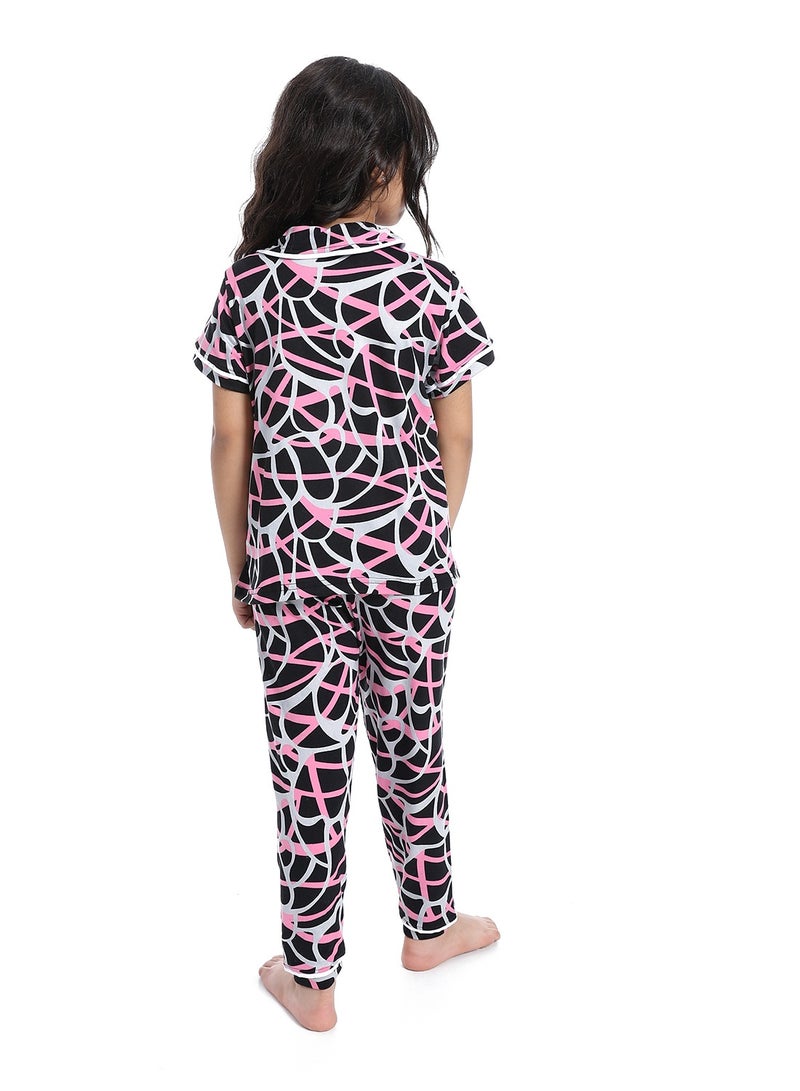 Caesar Girls' multi-colored half-sleeved pajamas with buttons on the front - Image 3