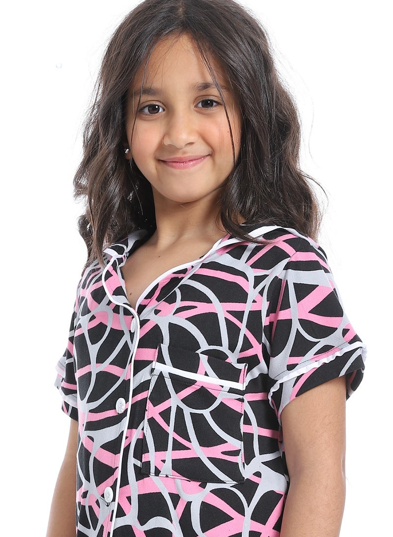 Caesar Girls' multi-colored half-sleeved pajamas with buttons on the front - Image 4