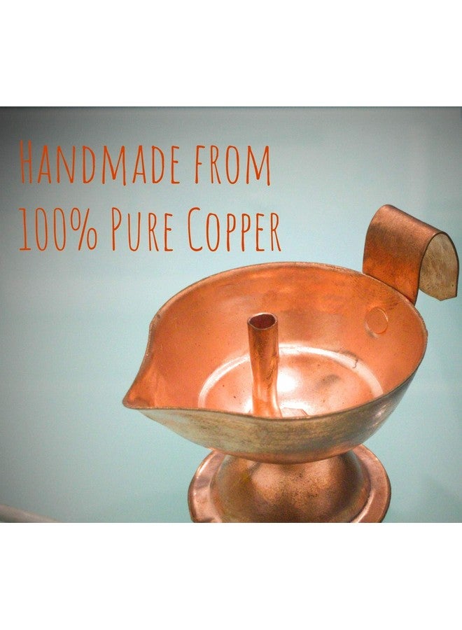 Karmaware® Pure Copper Diya for Pooja with Wick Holder Medium Size Single deepam - Image 2