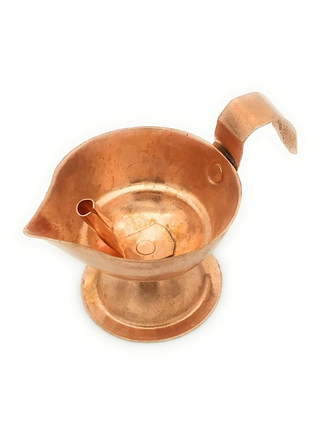 Karmaware® Pure Copper Diya for Pooja with Wick Holder Medium Size Single deepam - Image 1
