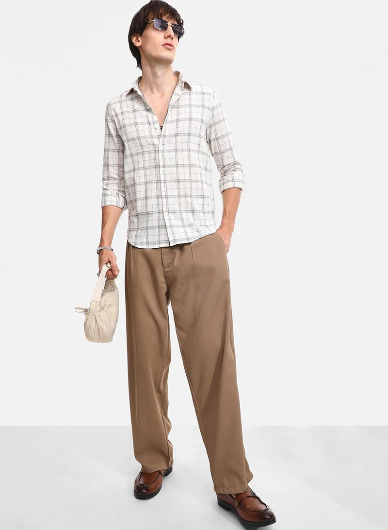 Campus Sutra Men's Off-White Tartan Plaid Shirt