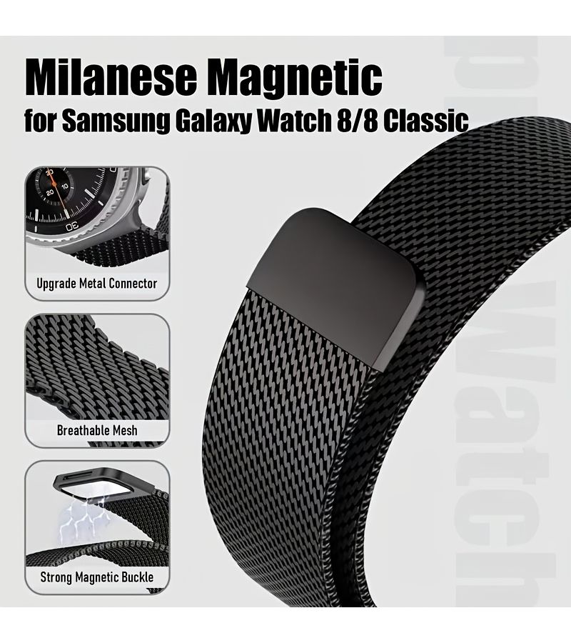 For Samsung Galaxy Watch 8 44mm 40mm 46mm Milanese Loop Metal Strap Magnetic Bracelet Breathable Correa Adjustable Wristband Black - Image 4