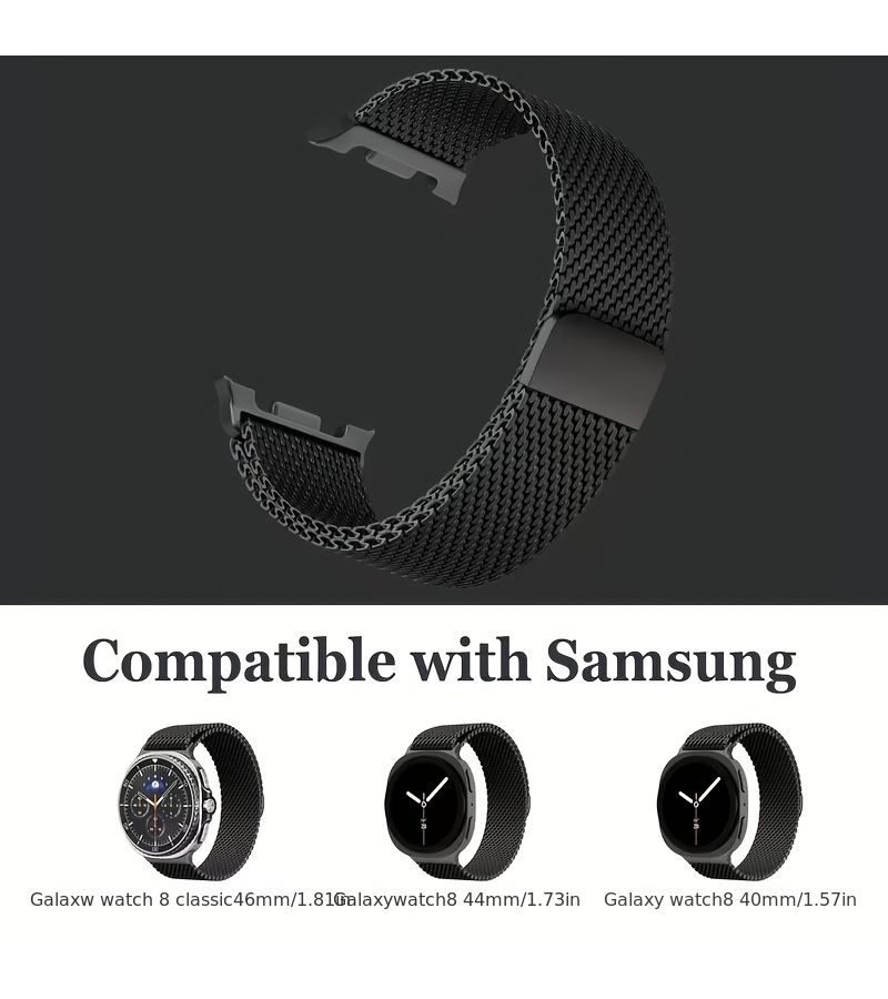 For Samsung Galaxy Watch 8 44mm 40mm 46mm Milanese Loop Metal Strap Magnetic Bracelet Breathable Correa Adjustable Wristband Black - Image 2