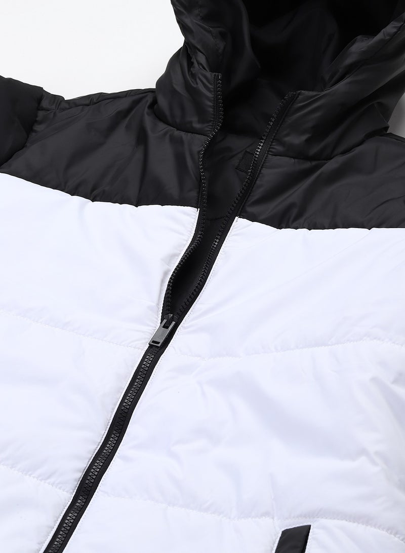 Dennis Lingo White Regular Fit Men's Colourblocked Hooded Polyester Jacket with Zipper Closure  - Image 2