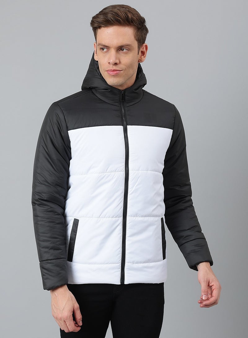 Dennis Lingo White Regular Fit Men's Colourblocked Hooded Polyester Jacket with Zipper Closure  - Image 1