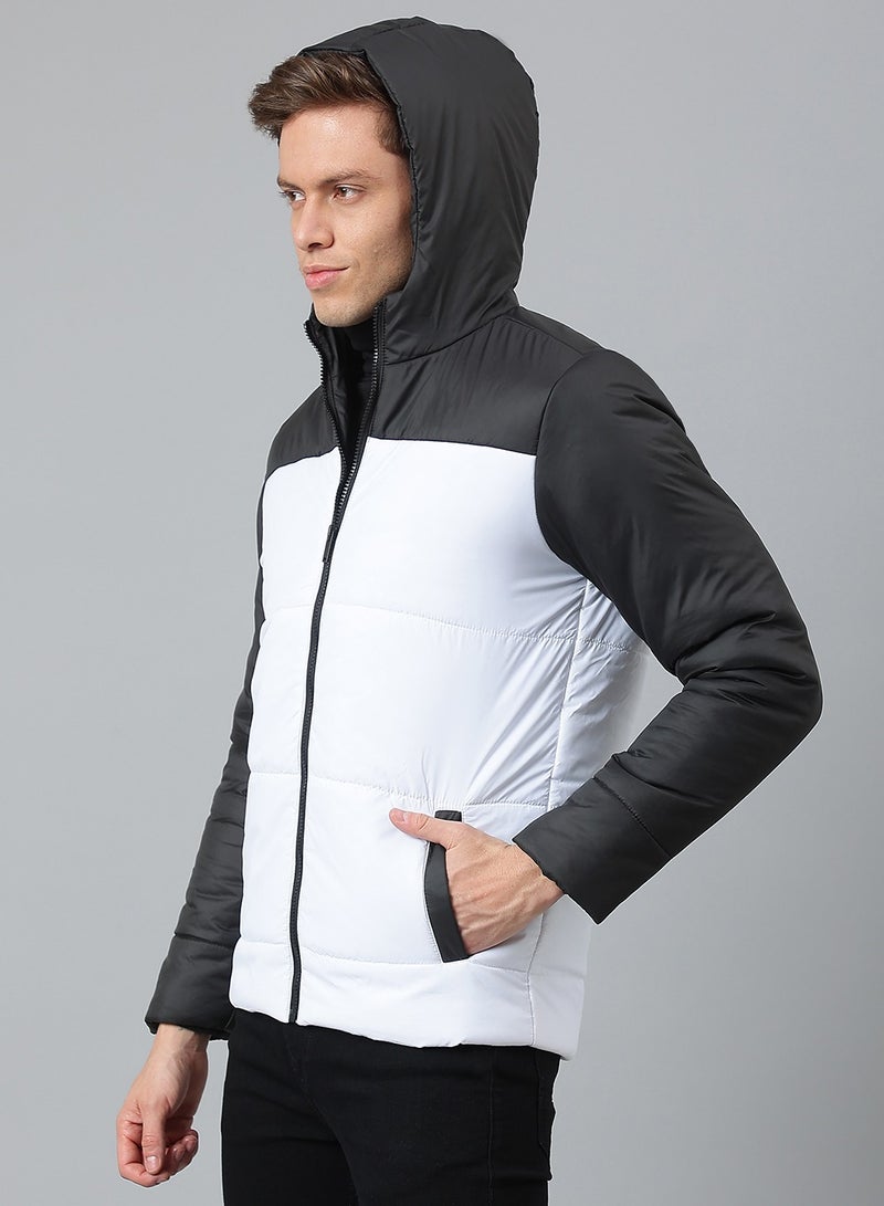 Dennis Lingo White Regular Fit Men's Colourblocked Hooded Polyester Jacket with Zipper Closure  - Image 3
