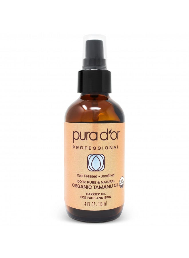 Pura d'or PURA D'OR Organic Tamanu Oil, USDA Certified 100% Pure & Natural Carrier Oil, Hexane Free Premium Grade Moisturizer Helps Reduce Appearance of Scars from Psoriasis, Eczema & Acne For Men & Women, 4oz - Image 1