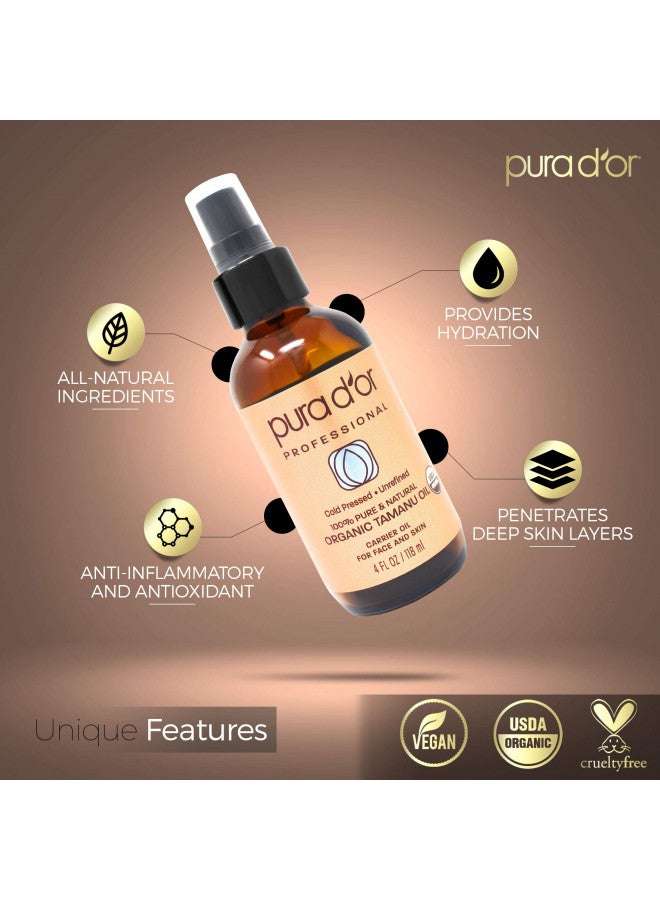 Pura d'or PURA D'OR Organic Tamanu Oil, USDA Certified 100% Pure & Natural Carrier Oil, Hexane Free Premium Grade Moisturizer Helps Reduce Appearance of Scars from Psoriasis, Eczema & Acne For Men & Women, 4oz - Image 3